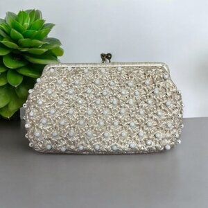 Vintage Ivory Beaded Clutch Purse – Made in Japan – 11" x 6.75" – Missing Strap